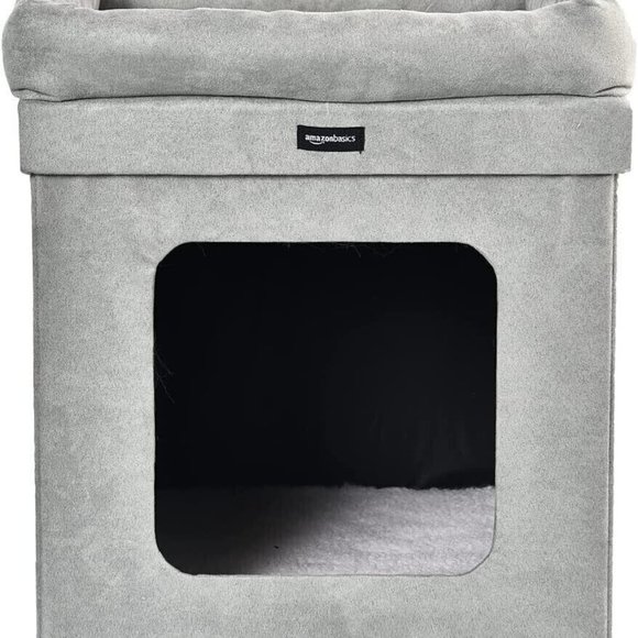 Amazon Basics Collapsible Cube Cat Bed, 15 x 15 x 17 Inches, Grey - Picture 1 of 4